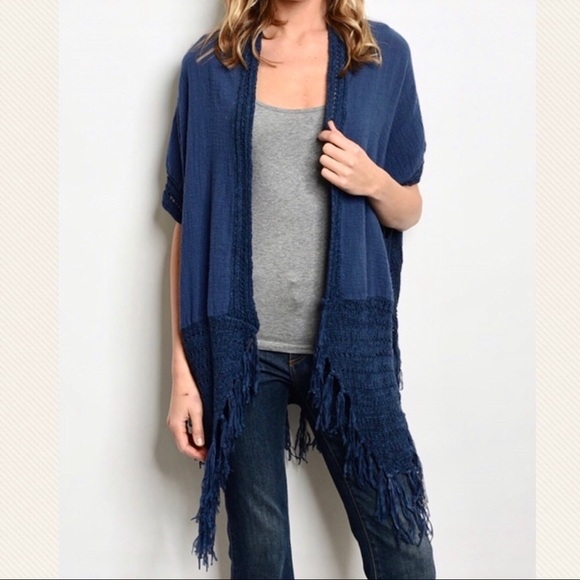 Avril boho linen & cotton crochet tassel kimono - Picture 2 of 8